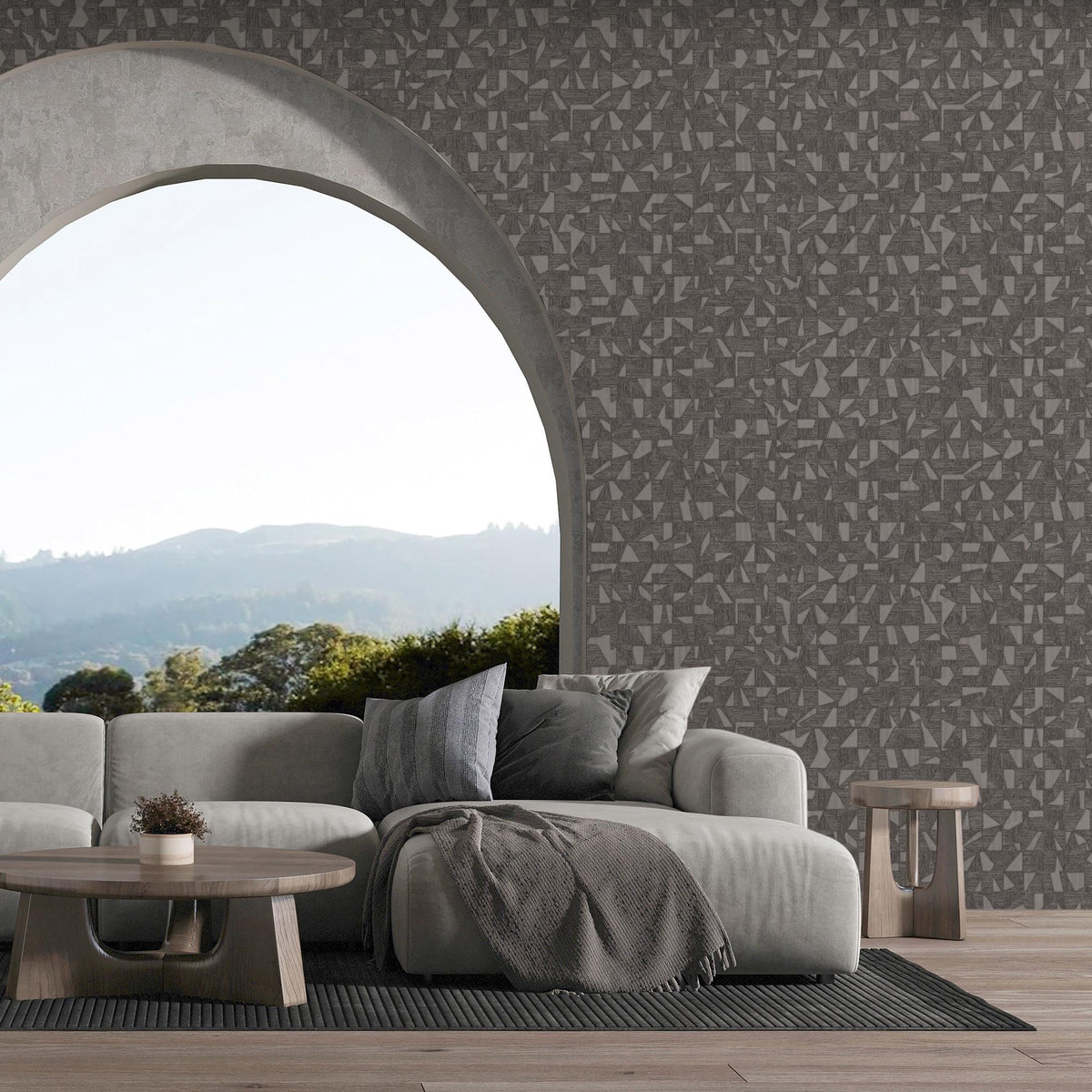 Luxurious Texture Dark Gray Embossed Wallpaper with Abstract Geometric ...