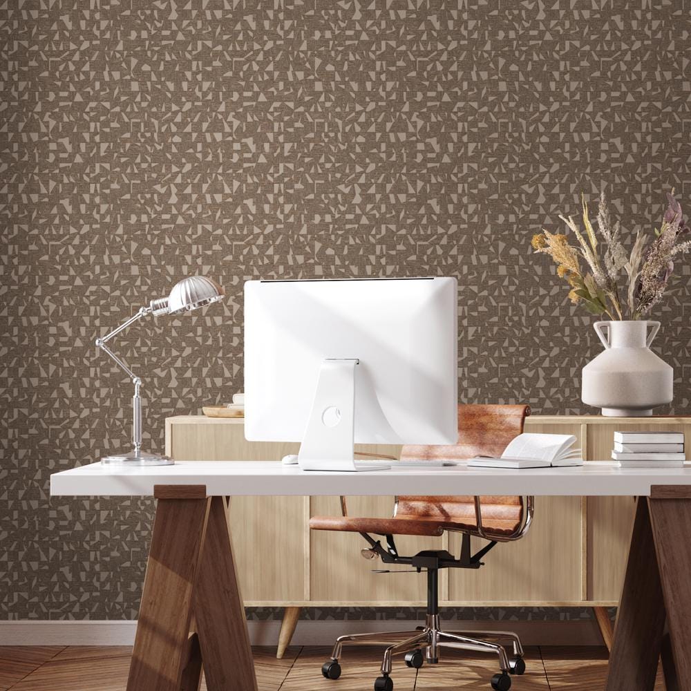 Luxurious Texture Brown Embossed Wallpaper with Abstract Geometric Pattern, Elegant Secret Shine Wallpaper, Elegant Brown Modern Wallpaper