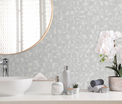 Luxurious Texture Light Gray Embossed Wallpaper with Abstract Geometric Pattern, Elegant Secret Shine Wallpaper, Elegant Modern Wallpaper