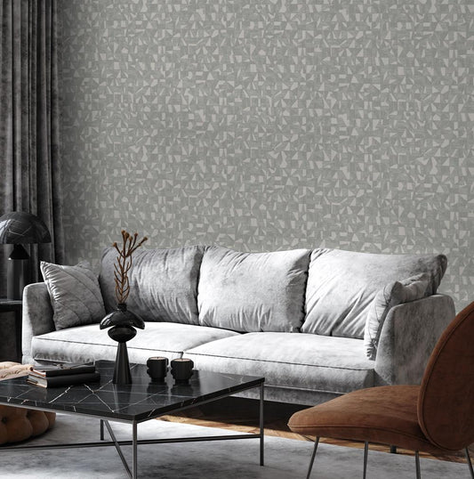 Luxurious Texture Gray Embossed Wallpaper with Abstract Geometric Pattern, Elegant Secret Shine Wallpaper, Elegant Modern Wallpaper
