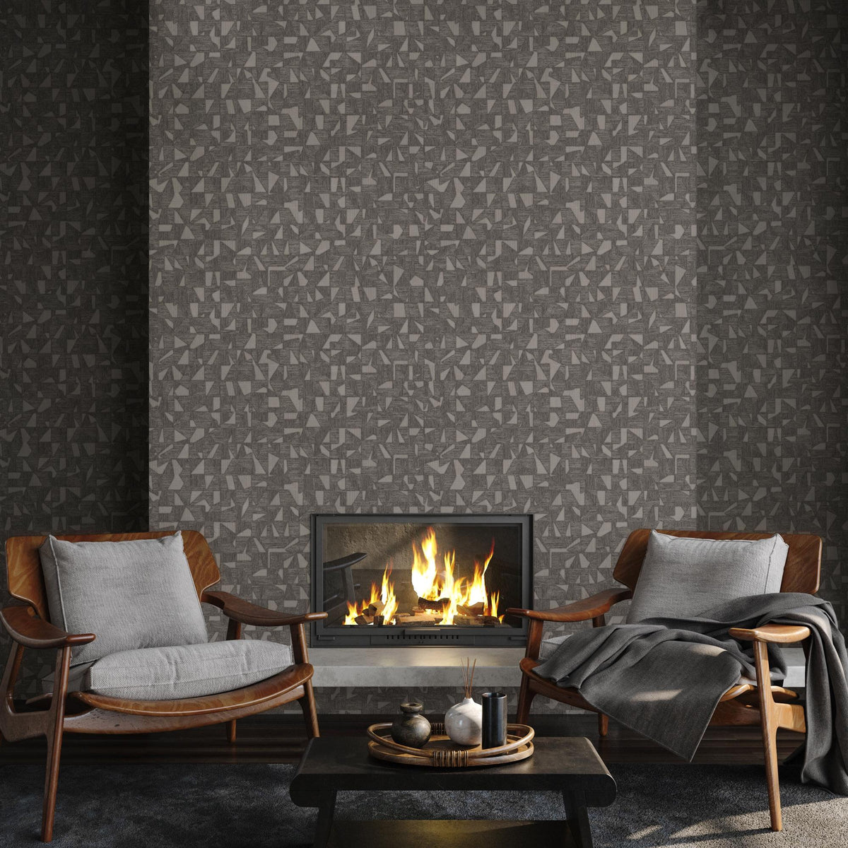 Luxurious Texture Dark Gray Embossed Wallpaper with Abstract Geometric ...