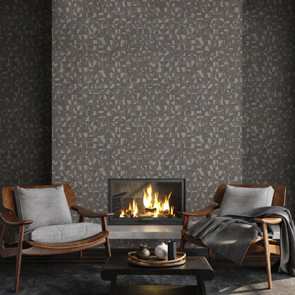 Luxurious Texture Dark Gray Embossed Wallpaper with Abstract Geometric Pattern, Elegant Secret Shine Wallpaper, Elegant Modern Wallpaper