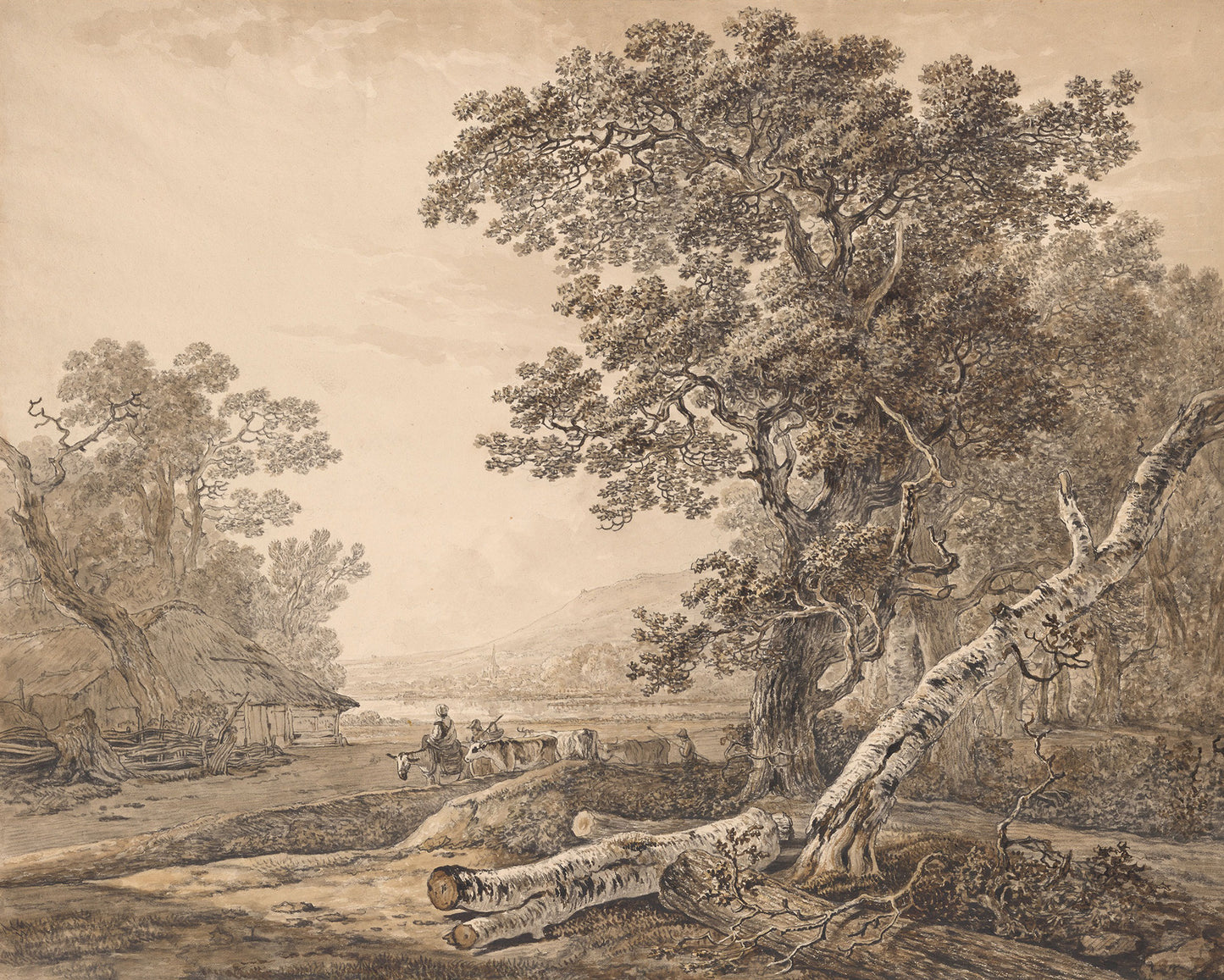 Vintage Pastoral Wallpaper – Luxury Sepia Scenic Wall Mural for Elegant Interiors